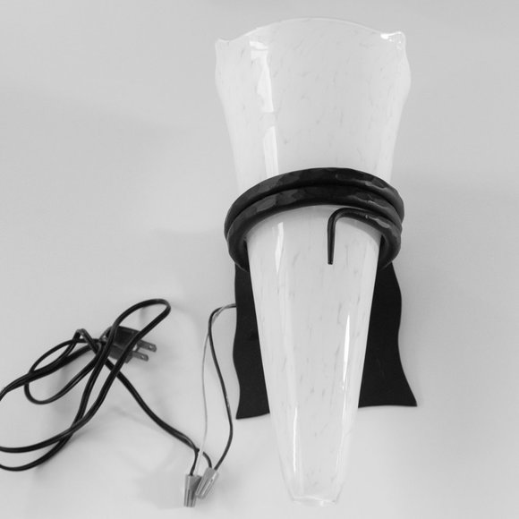 Wall sconce, Hand blown glass shade,  Iron base, - Picture 4 of 8